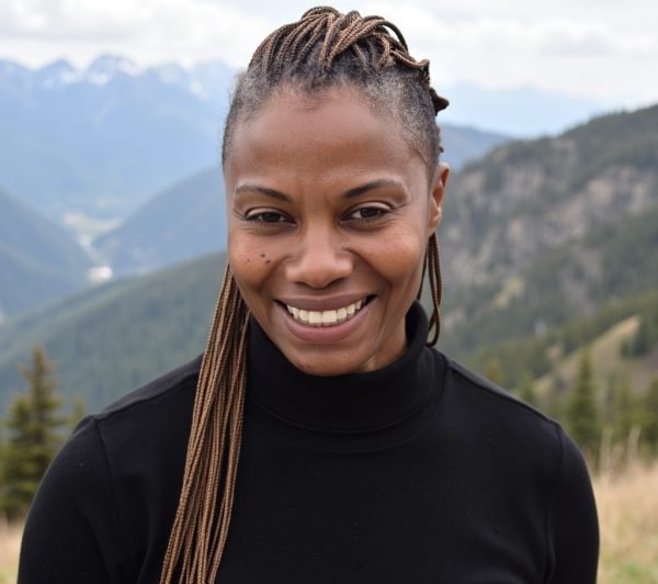 Black turtleneck mountains